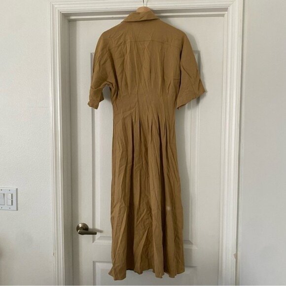 Veronica Beard Adavi Stretch Linen Shirt Dress Midi Tan Beige Size 2 Minimalist - Picture 8 of 9